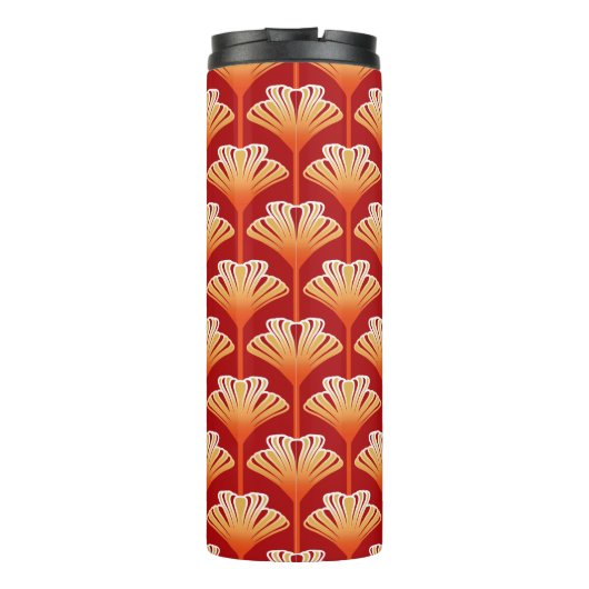 Art Deco Lily, Mandarijn Sinaasappel en Goud Thermosbeker (Achterkant)