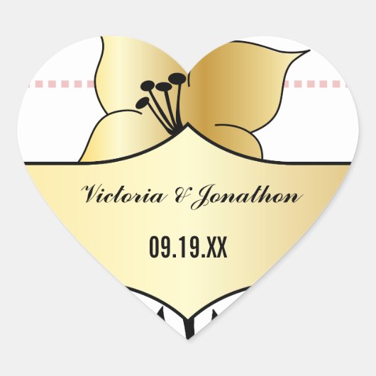 Art Deco Lily Modern Typografie Wedding Gold Pink Hart Sticker (Voorkant)