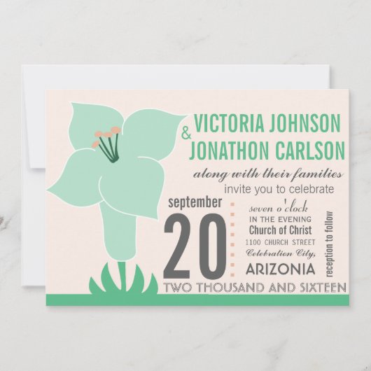 Art Deco Lily Modern Typography Wedding Invite Kaart (Voorkant)