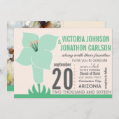 Art Deco Lily Modern Typography Wedding Invite Kaart (Voorkant / Achterkant)