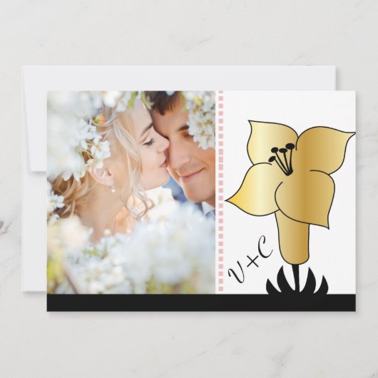 Art Deco Lily Modern Typography Wedding Invite Kaart (Achterkant)