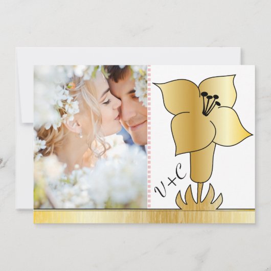 Art Deco Lily Modern Typography Wedding Invite Kaart (Achterkant)