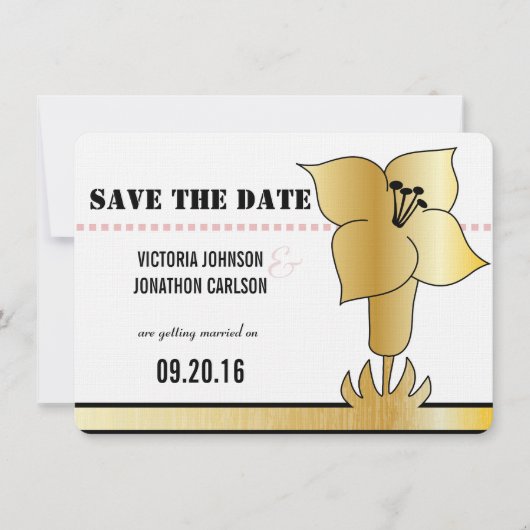 Art Deco Lily Modern Typography Wedding Invite Kaart (Voorkant)