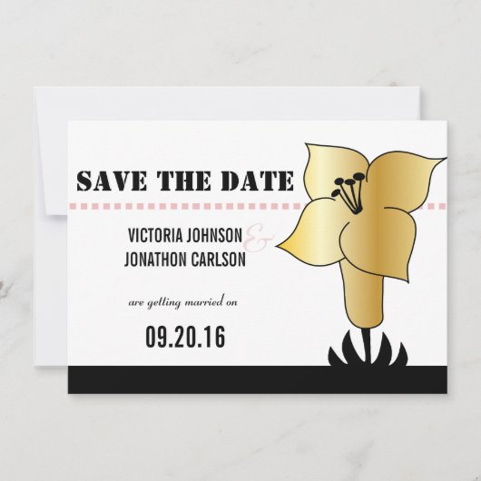 Art Deco Lily Modern Typography Wedding Invite Kaart (Voorkant)