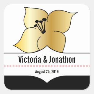 Art Deco Lily Modern Typography Wedding Invite Vierkante Sticker