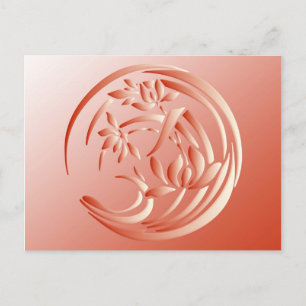 Art Deco Lily patroon - koraal sinaasappel Briefkaart