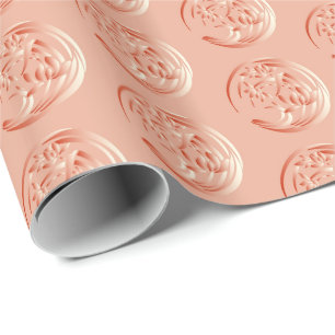 Art Deco Lily patroon - koraal sinaasappel Cadeaupapier