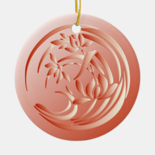 Art Deco Lily patroon - koraal sinaasappel Keramisch Ornament