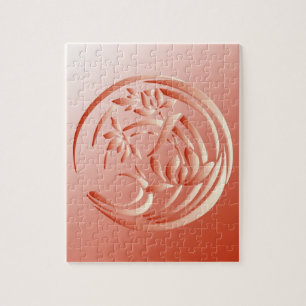 Art Deco Lily patroon - koraal sinaasappel Legpuzzel