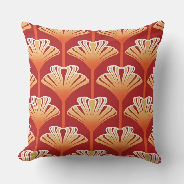 Art Deco Lily, Tangerine Oranje en Gold Buitenkussen (Voorkant)