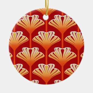 Art Deco Lily, Tangerine Oranje en Gold Keramisch Ornament