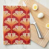 Art Deco Lily, Tangerine Oranje en Gold Theedoek (Quarter Fold)