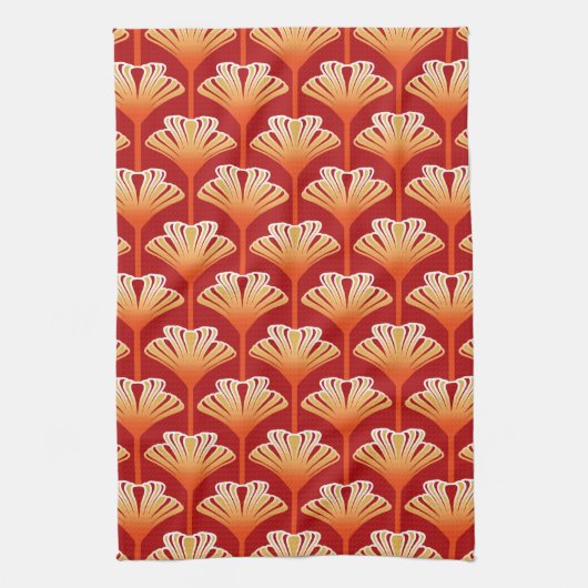 Art Deco Lily, Tangerine Oranje en Gold Theedoek (Verticaal)