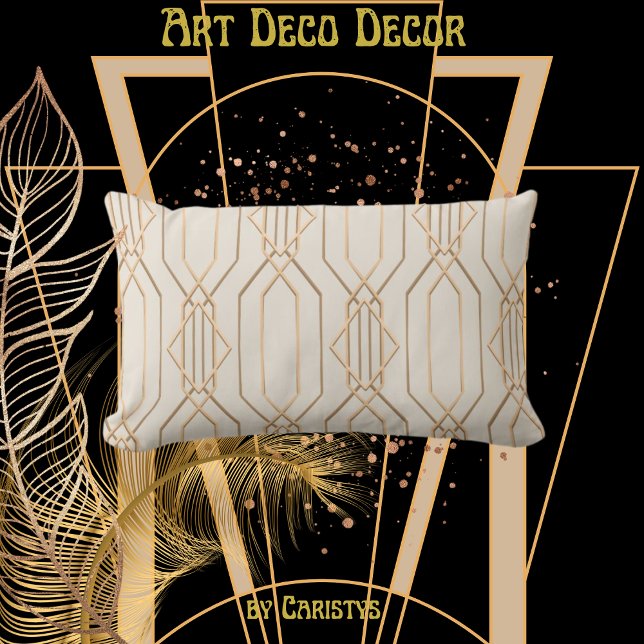 Art Deco Linen Gold Lumbar Pillow Kussen (Creator heeft geüpload)