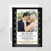 Art Deco Lines Black & Gold Photo Save the Date Aankondigingskaart (Voorkant / Achterkant)