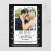 Art Deco Lines Black & Gold Photo Save the Date Aankondigingskaart (Voorkant)