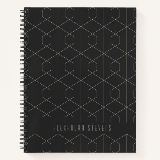 Art Deco Lininear Geometry Black White, gepersonal Notitieboek (Voorkant)