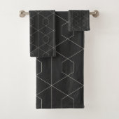 Art Deco Lininear Geometry Pattern Black and White Bad Handdoek (Insitu)