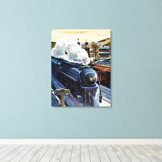 Art Deco Locomotief Baltimore en Ohio Canvas Afdruk (Insitu (Houten vloer))