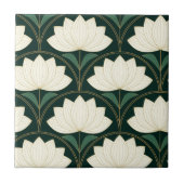 Art Deco Lotus Bloemen op Gouden Fans Tegeltje (Voorkant)