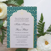 Art Deco Lotus Goud Bloemen Bruiloft Folie Uitnodiging