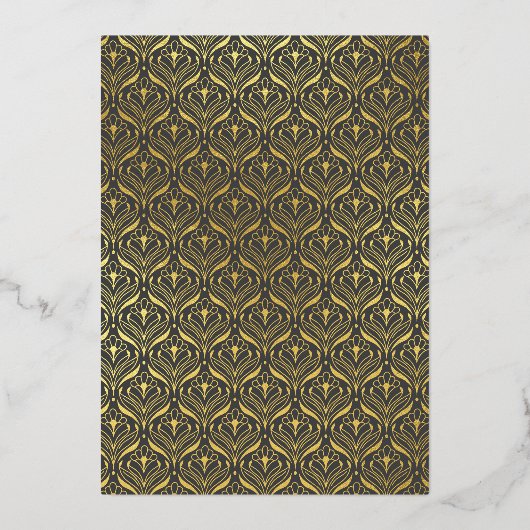 Art Deco Lotus Goud Bloemen Bruiloft Folie Uitnodiging (Achterkant)