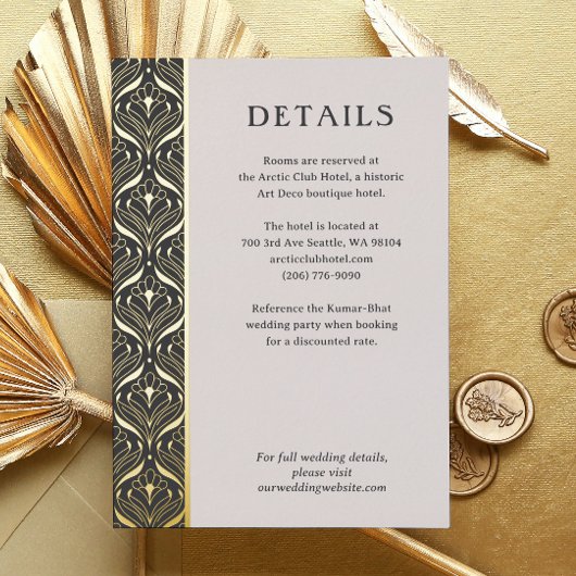 Art Deco Lotus Goud Bruiloft Details Behuizing Kaa Folie Uitnodiging Briefkaart