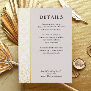Art Deco Lotus Goud Bruiloft Details Behuizing Kaa Folie Uitnodiging Briefkaart