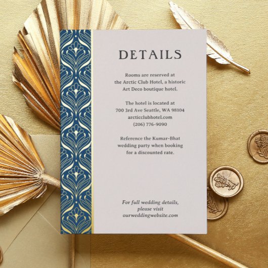 Art Deco Lotus Goud Bruiloft Details Behuizing Kaa Folie Uitnodiging Briefkaart