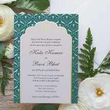 Art Deco Lotus Gouden Bloemige Bruiloft