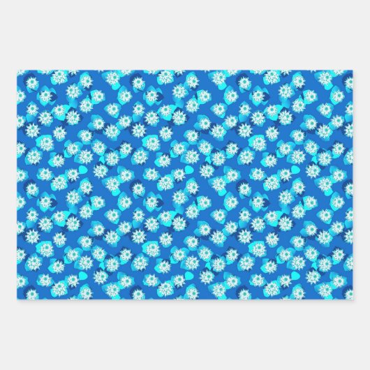 Art Deco Lotus Pattern, Turquoise & Cobalt Blue Inpakpapier Vel (Voorkant 3)