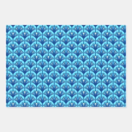 Art Deco Lotus Pattern, Turquoise & Cobalt Blue Inpakpapier Vel (Voorkant 2)