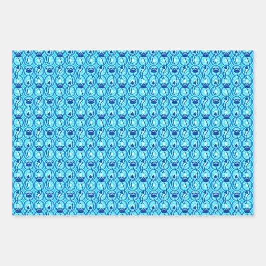Art Deco Lotus Pattern, Turquoise & Cobalt Blue Inpakpapier Vel (Voorkant)