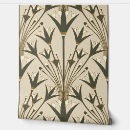 Art Deco Lotus - Scallop Lotus - Brown & Green Behang