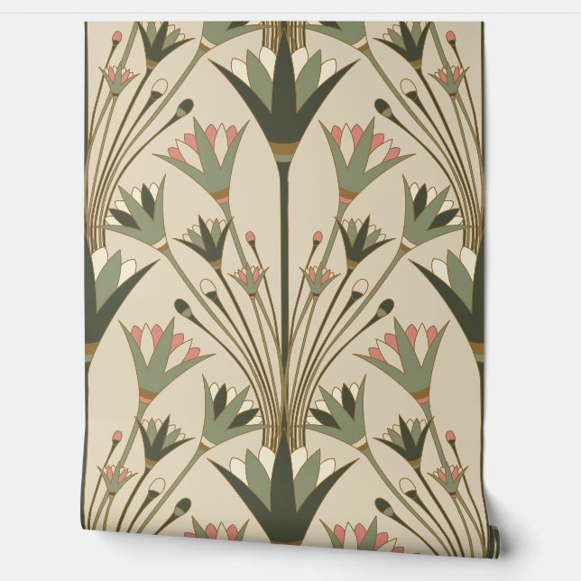 Art Deco Lotus - Scallop Lotus - Brown & Pink Behang (Afrollen)
