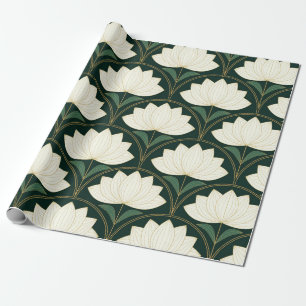 Art Deco lotusbloemen op gouden waaiervormen Cadeaupapier