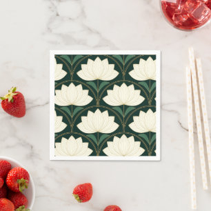 Art Deco lotusbloemen op patroon van gouden waaier Servet