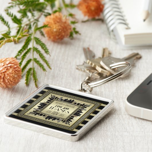 Art Deco Love and Bedankt Wedding Champagne Gold G Sleutelhanger (Zijkant)