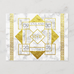 Art Deco Love and Bedankt Wedding Marble Gold Foil Briefkaart