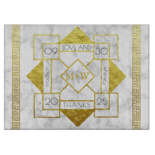 Art Deco Love and Bedankt Wedding Marble Gold Foil Snijplank