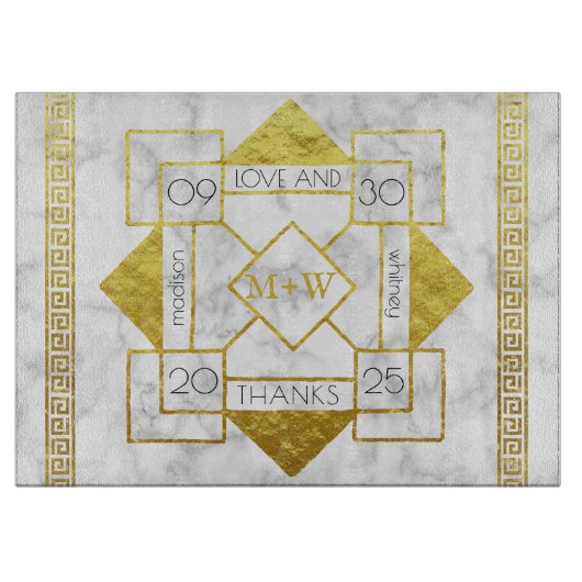 Art Deco Love and Bedankt Wedding Marble Gold Foil Snijplank (Voorkant)