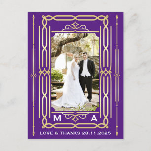 Art Deco Love & Bedankt Gold Paars Foto bedankt Briefkaart