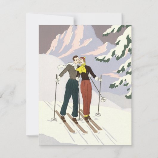  Art Deco Love en Romance Skiing Passen getrouwd Aankondiging (Voorkant)
