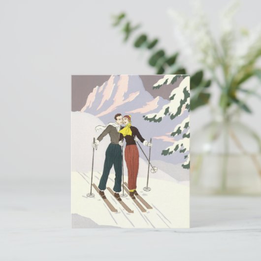 Art Deco Love en Romance Skiing Passen getrouwd Aankondiging (Staand voorkant)