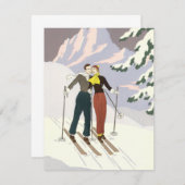  Art Deco Love en Romance Skiing Passen getrouwd Aankondiging (Voorkant / Achterkant)