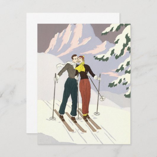Art Deco Love en Romance Skiing Passen getrouwd Aankondiging (Voorkant / Achterkant)