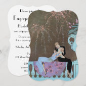 Art Deco Love, Fireworks Engagement Party Kaart (Voorkant / Achterkant)