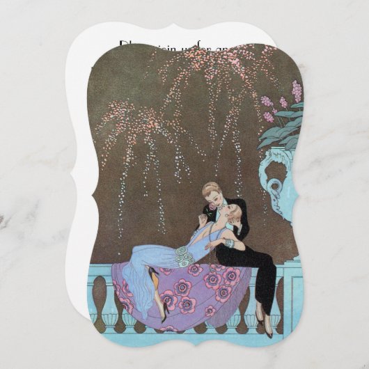  Art Deco Love, Fireworks Engagement Party Kaart (Voorkant / Achterkant)