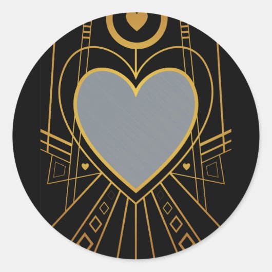 Art Deco Love Heart Border Ronde Sticker (Voorkant)