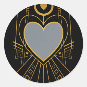 Art Deco Love Heart Border Ronde Sticker